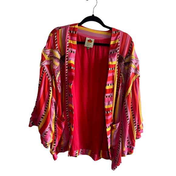 Farm Rio Anthropologie Lucy Stripe Embroidered Kimono Jacket cardigan size S - Picture 1 of 14